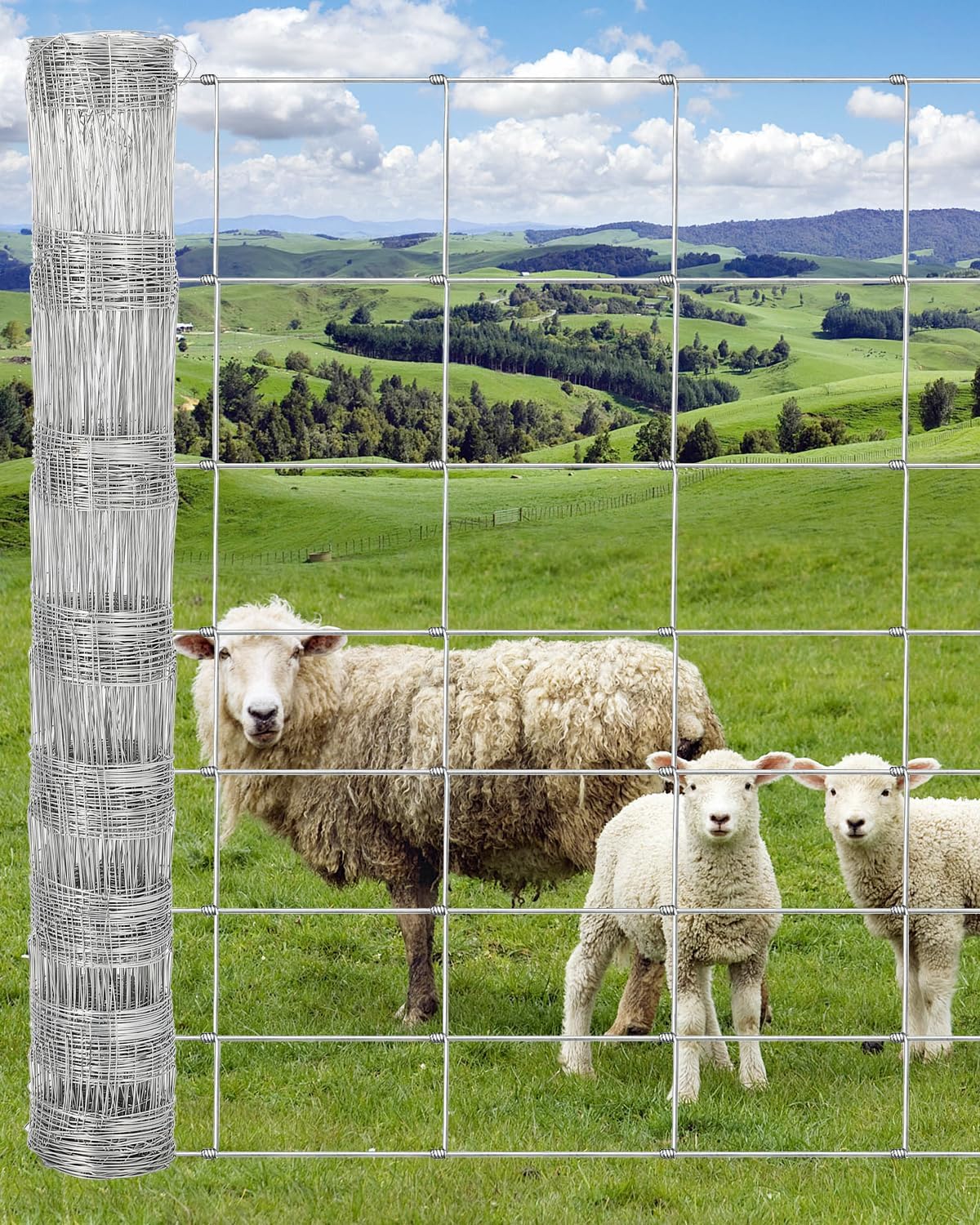 Cattle Farm Fence, 4ft x 164ft Galvanized Wire Fencing for Goat Deer Yard Livestock Animals Protection