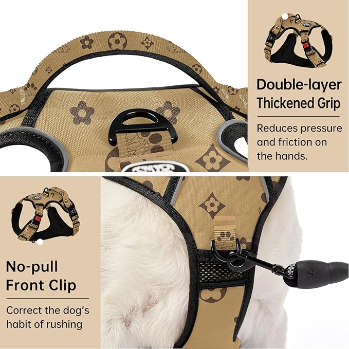 IVY&LANE No Pull Dog Harness with Leash Set, Reflective No Choke Pet Vest,Adjustable Oxford Dog Vest Harness with Easy Control Handle for Large Dogs (Light Brown,XL)