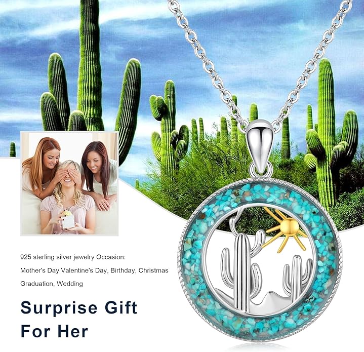 Midir&Etain Western Necklace 925 Sterling Silver Turquoise Pendant Cow Skull/Hat/Tag/Cactus Cowgirl Country Jewelry for Women Men