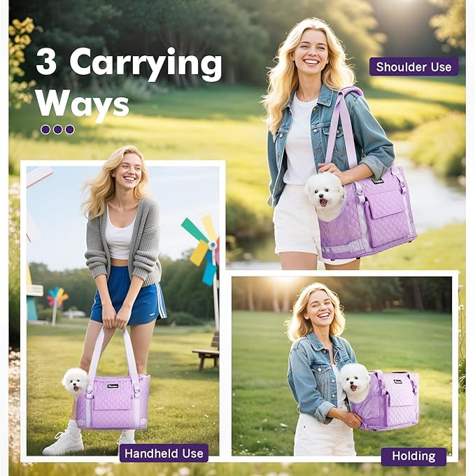 Pawaboo Dog Purse Carrier for Small Dogs with Pocket, Lightweight Dogs and Puppies Tote Bag Carrier, Dog Carriers Soft Sided for Puppy Cat Rabbit, Shopping Travel Puppy Carriers Under 11 LBS, Purple