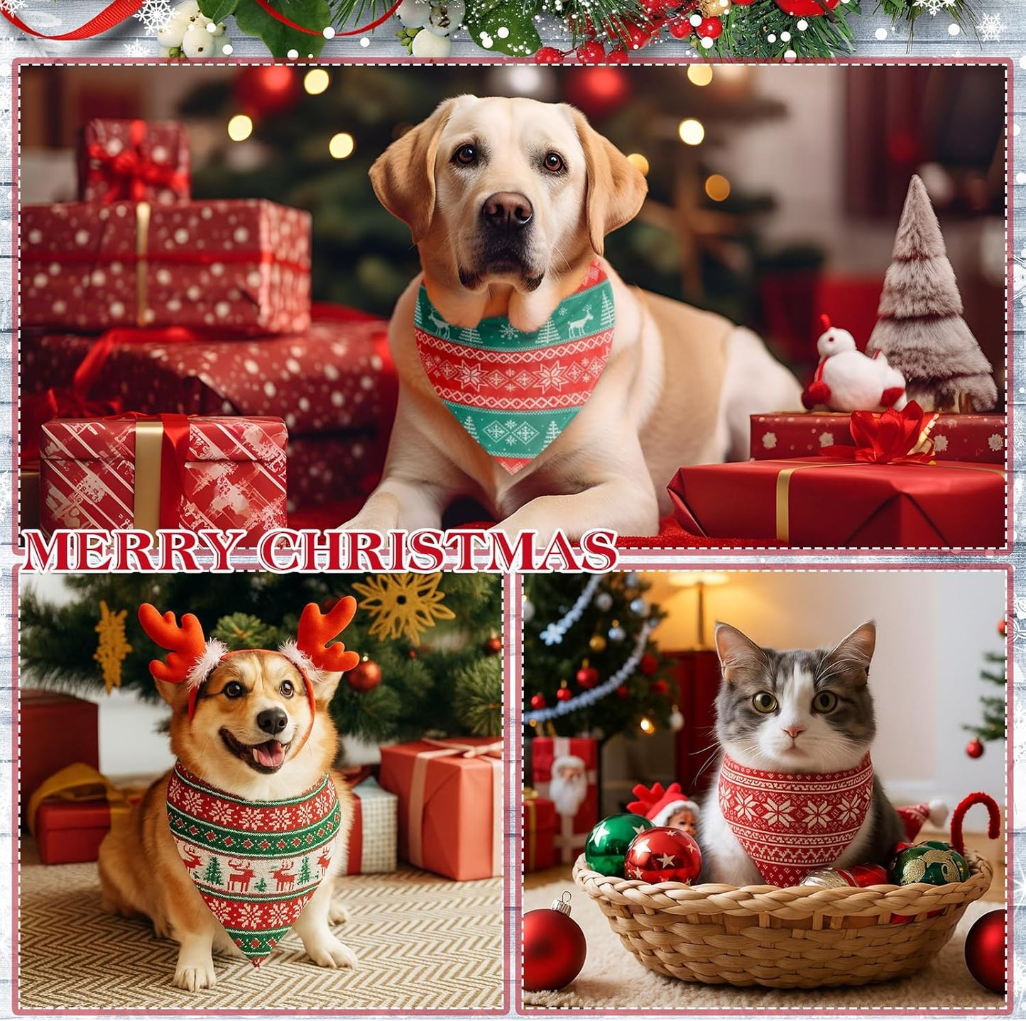 Weewooday 50 Pcs Christmas Bandanas for Dogs Xmas Bandanas Bulk with Ugly Sweater Patterns Soft Bibs Adjustable Triangle Doggie Scarf for Small Medium Large Pet (25.6 x 17.7 x 17.7 Inch)