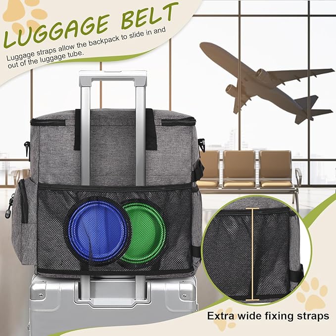Dog Travel Bag Airline Approved–Pet Travel Tote with Collapsible Bowls,Food Containers & Feeding Mat–Multi-Pocket Organizer for Dogs & Cats, Durable & Water-Resistant for Hiking,Trips,Outdoors