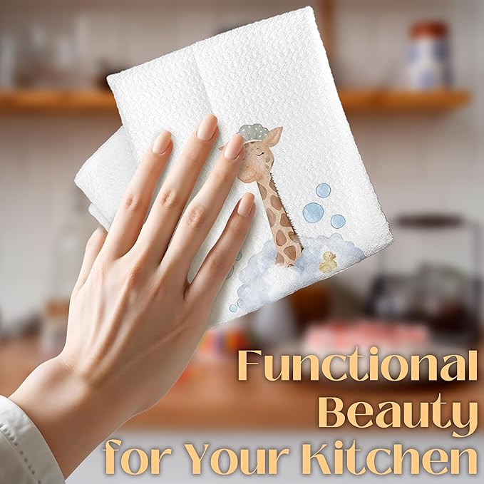 Kids Hand Towels Set of 4, Cute Baby Giraffe Elephant Bear Lion Decorative Hand Towels for Bathroom Decor, Toddler Kids Bathroom Decor, 16x24 Inch