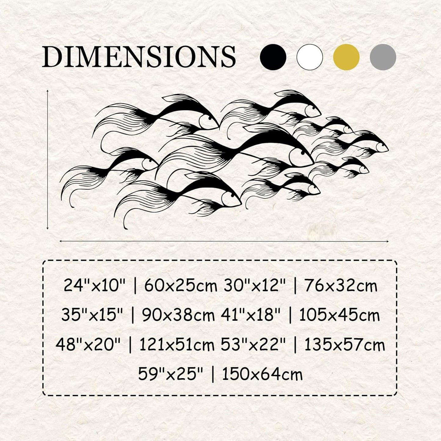 School of Fish Metal Wall Art, Metal Fish Wall Decor, Sea Life Wall Art, Large Nautical Wall Hanging, Modern Beach House Wall Decor, Ocean Themed Artwork for Bathroom (Black, 48"x20" | 121x51cm)