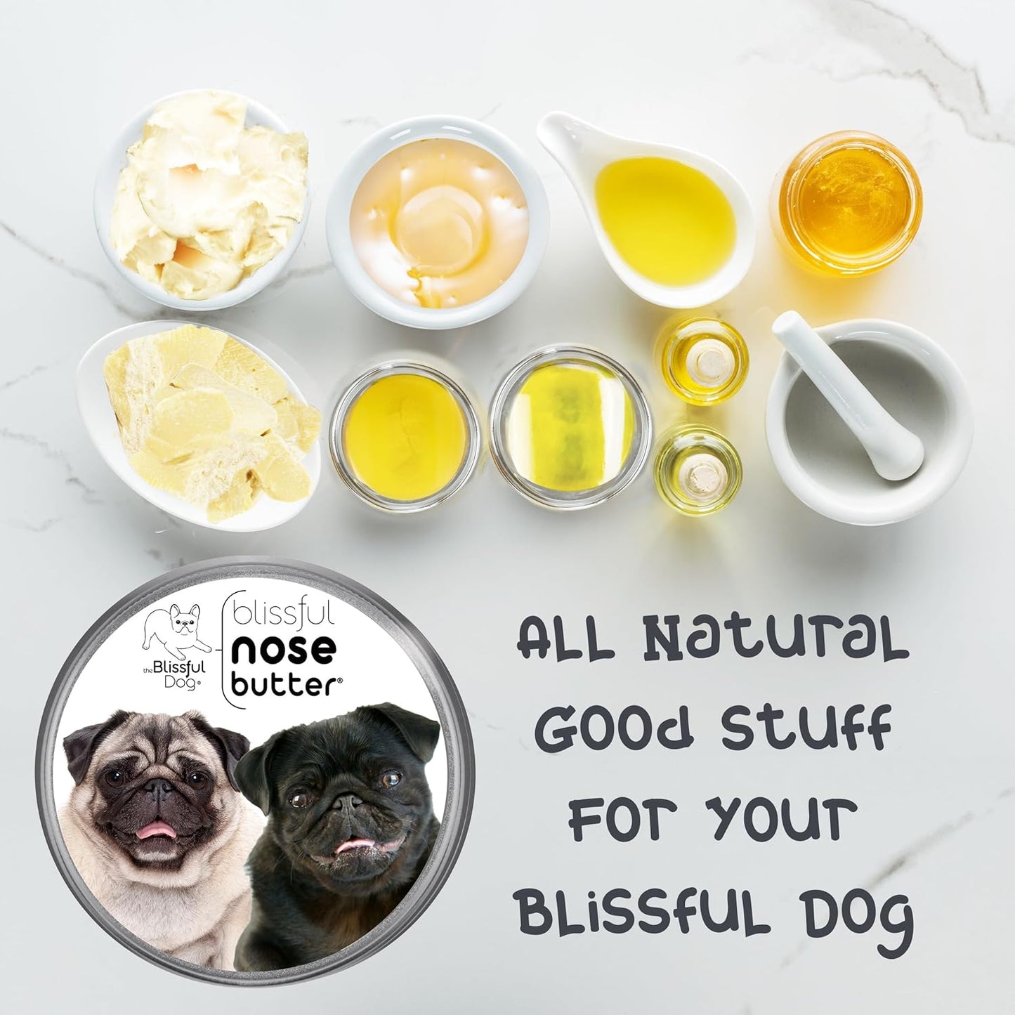The Blissful Dog Pug Duo Unscented Nose Butter - Dog Nose Butter, 16 Ounce
