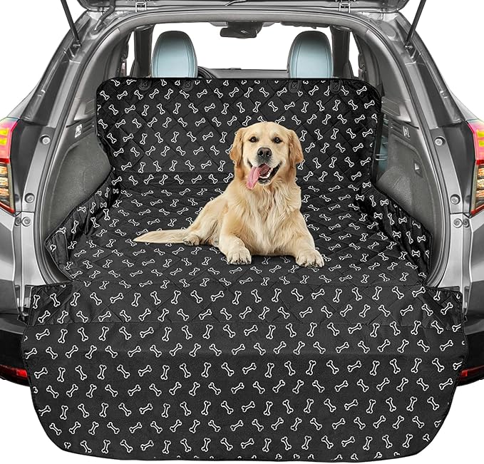 F-color SUV Cargo Liner for Dogs, Water Resistant Pet Cargo Cover Dog Seat Cover Mat for SUVs Sedans Vans with Bumper Flap Protector, Non-Slip, Large Size Universal Fit, Bone