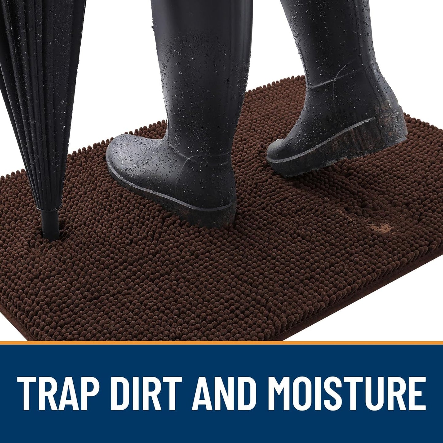 OLANLY Dog Door Mat for Muddy Paws 47x17, Absorbs Moisture and Dirt, Absorbent Non-Slip Washable Doormat, Quick Dry Chenille Mud Mat for Dogs, Entry Indoor Entryway Carpet for Inside Floor, Brown