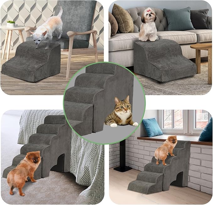Dog Stairs for High Beds 25-30 inches Tall, 6-Step Dog Steps for High Bed for Doggies/Kitties, 30D Foam Pet Stairs Steps for Small Dogs, Dog Ramp/Ladder for Old Dogs/Cats, Grey
