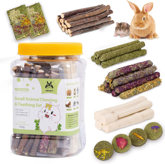 50-60 PCS Natural Rabbit Chew Toys, Treats, Timothy Sticks, Apple Sticks, Sweet Bamboo for Guinea Pig, Hamster, Chinchilla, Rat, Small Animals