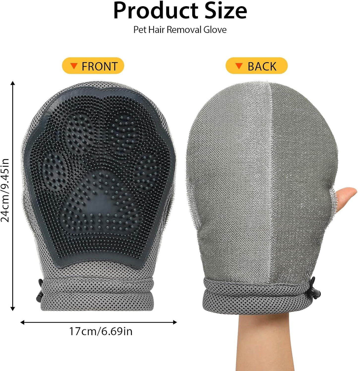 HEYWEAN Double Sided Pet Hair Removal Gloves Brush Reusable Dog Cat Electrostatic Hair Remover with Silicone Brush for Bathing Grooming Glove Tool 1 Pcs (PetHair-R1)