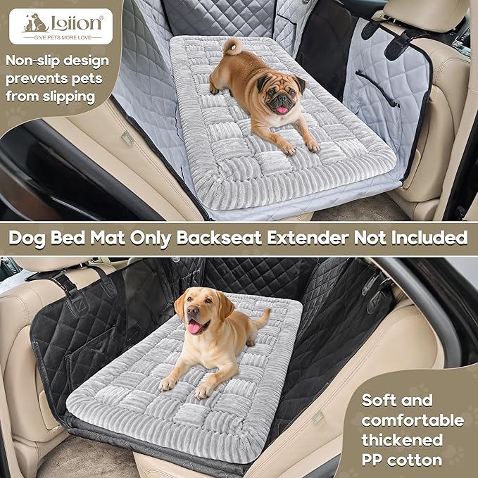 Dog Car Bed Mat, Non-Slip Backseat Extender Pet Blanket, Plaid Dog Bed for SUVs, Sedans & Trucks, Chew-Resistant Travel Pad for Dogs, Easy Clean & Scratch-Proof & Comfort (50"x24.6") Light Gray