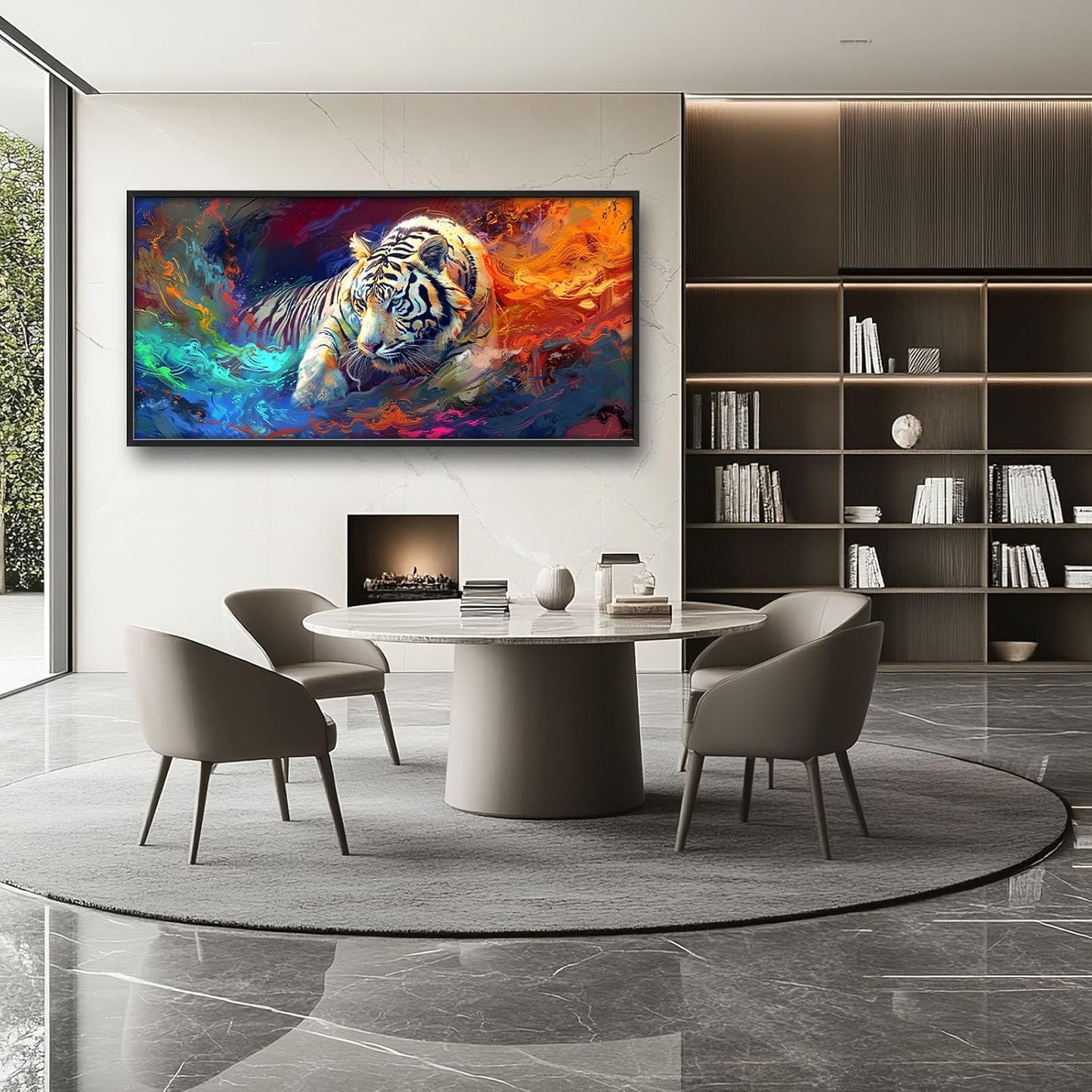 Quorin White Tiger Large Wall Art Abstract Colorful Tiger Animal Pictures Wall Decor Canvas Print Painting Artwork for Bathroom Living Room Bedroom 60L x 30W