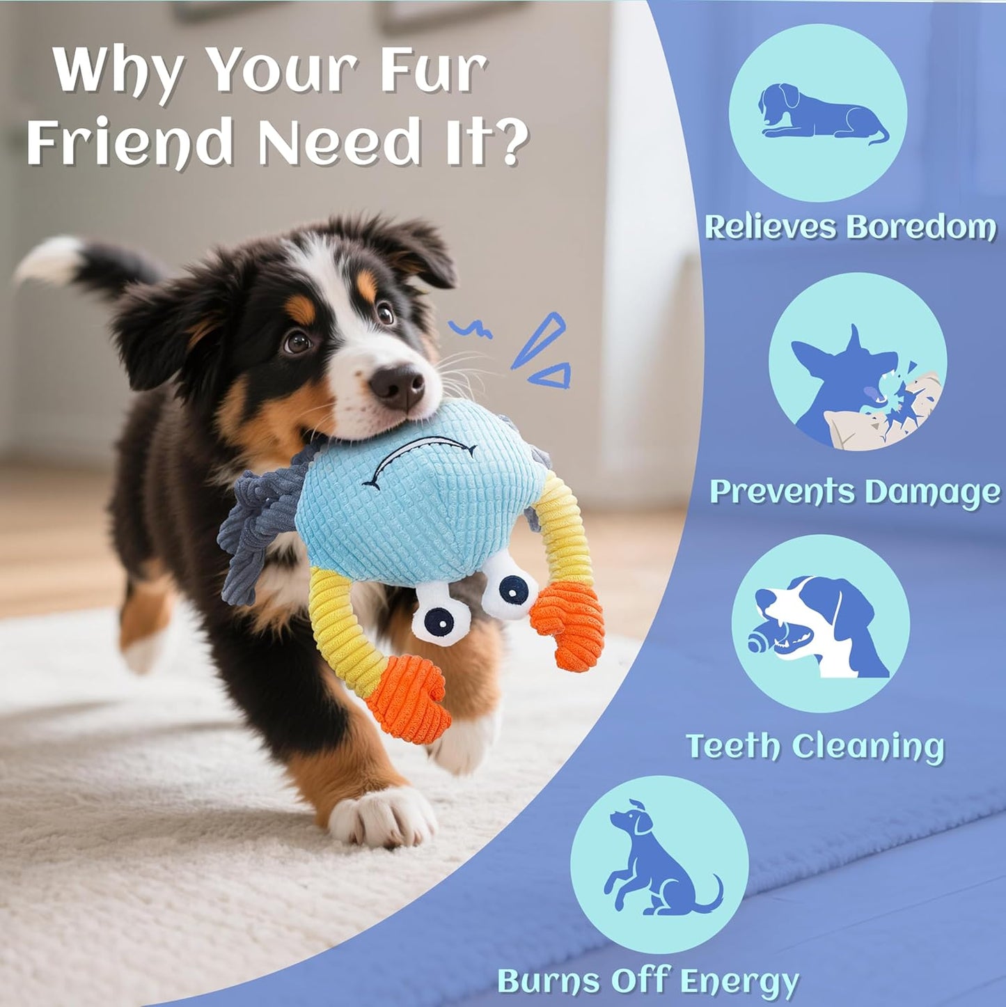 Dog Toys for Aggressive Chewers – 3-in-1 Squeaky Interactive Chew Toy with Spiky Ball for Small, Medium & Large Dog, Pet Plush Toys（Bouncing Ball Not Included）