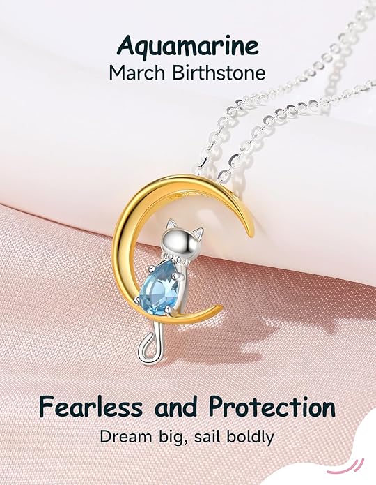 Birthstone Necklace for Women Girls, Cat Necklaces 925 Sterling Silver Teardrop Pendant 18K Gold-Plated Birthstone Jewelry Gifts for Birthday Easter