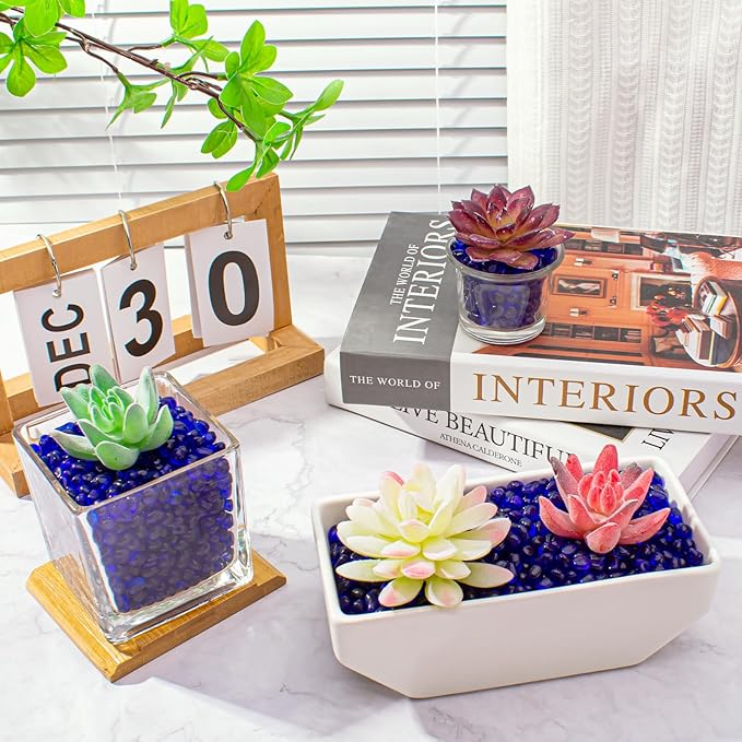 Keedolla 15 Oz Aquarium Glass Marbles Fish Tank Rocks, Decorative Glass Pebbles Gemstones for Aquarium Gravel Fish Tank Stones Vase Fillers DIY Crafts - Cobalt Blue