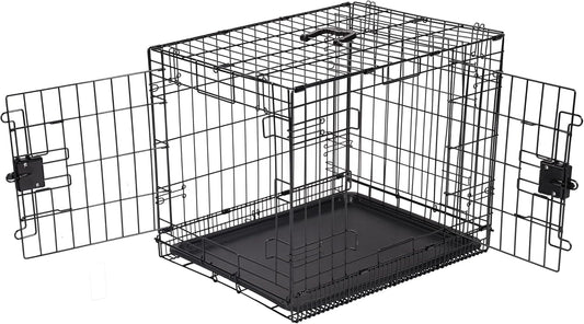 Amazon Basics Durable,Foldable Metal Wire Dog Crate with Tray, Double Door, 30 x 19 x 21 in, Black