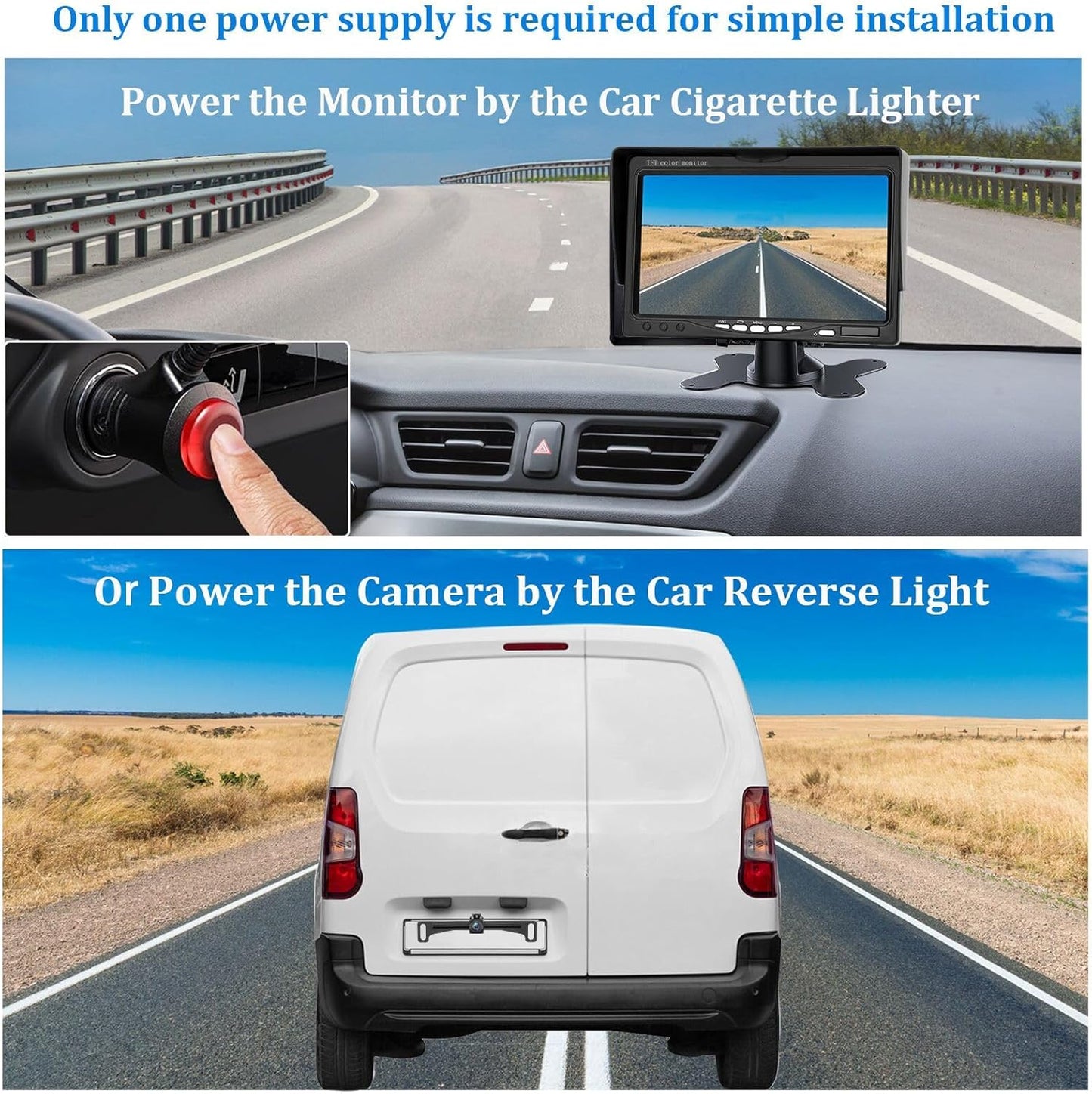 Kairiyard Backup Camera with 7 Inch Monitor, HD 1080P Reverse Rear View Camera Waterproof DIY Grid Lines No-Delay Wired License Plate Camera System for Truck Car SUV