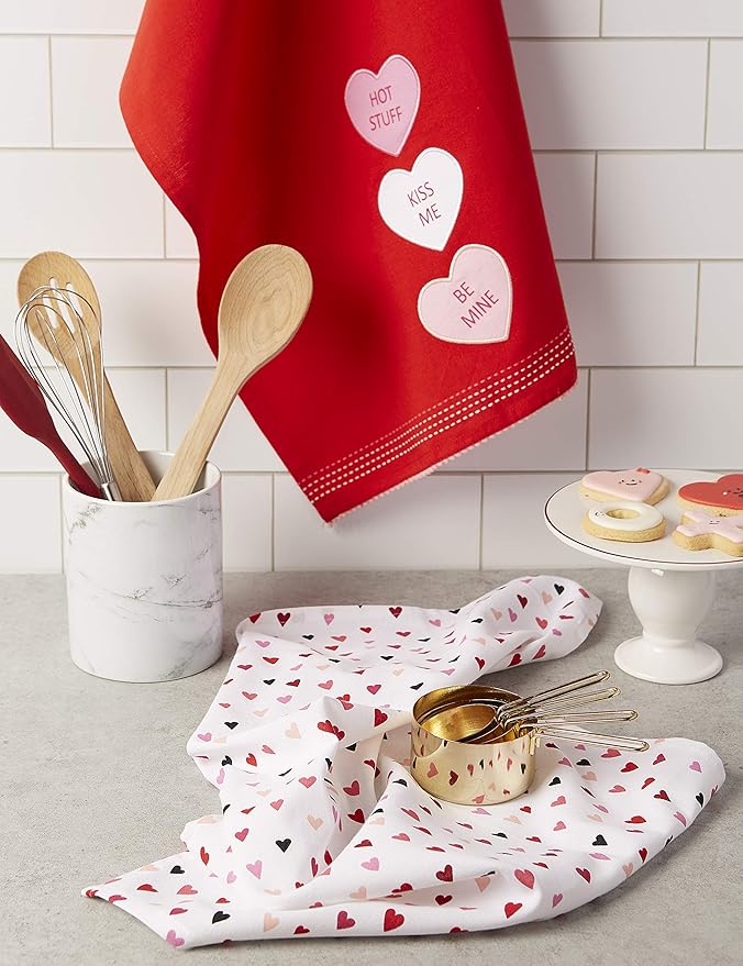 DII Valentine's Day Collection Kitchen, Dishtowel Set, 18X28, Sweet Talk, 2 Piece