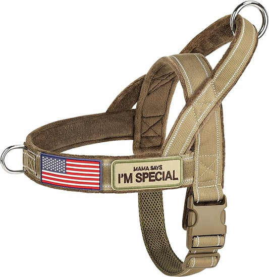 Forestpaw No Pull Dog Harness - Soft Flannel Padded Tactical Dog Vest Harness with Quick Release Buckle, Adjustable Reflective Pet Harness for Large Dogs Walking Training,Brown XL