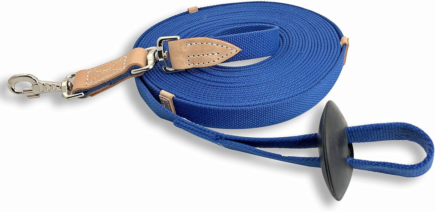 Southwestern Equine 35' Flat Cotton Web Lunge Line with Bolt Snap & Rubber Stop (35', Sapphire)