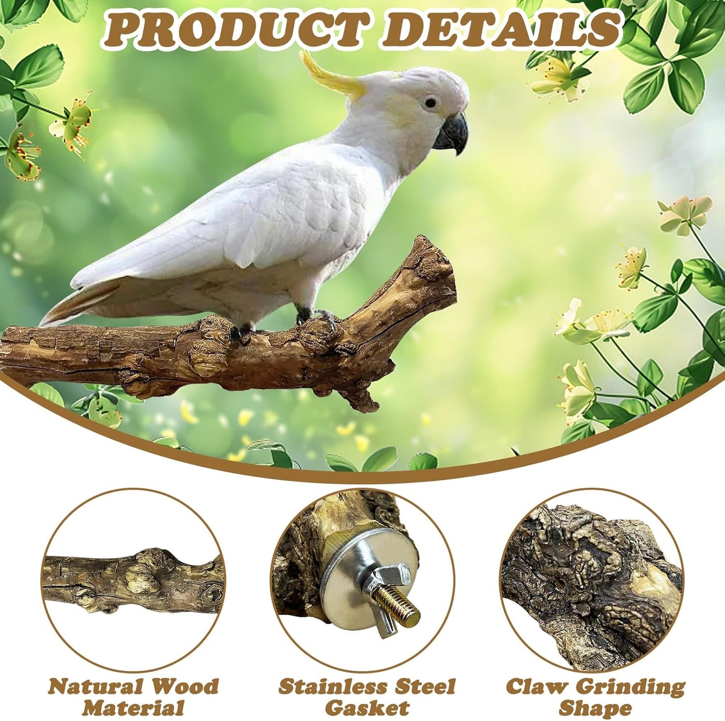 PINVNBY 3 Sizes Natural Bird Perches Wooden Parakeet Perches Bird Perches for Cage Parrot Chewing Stick Paw Grinding Exercise Training Bird Cage Accessories for Budgies Conures Cockatiels Lovebirds