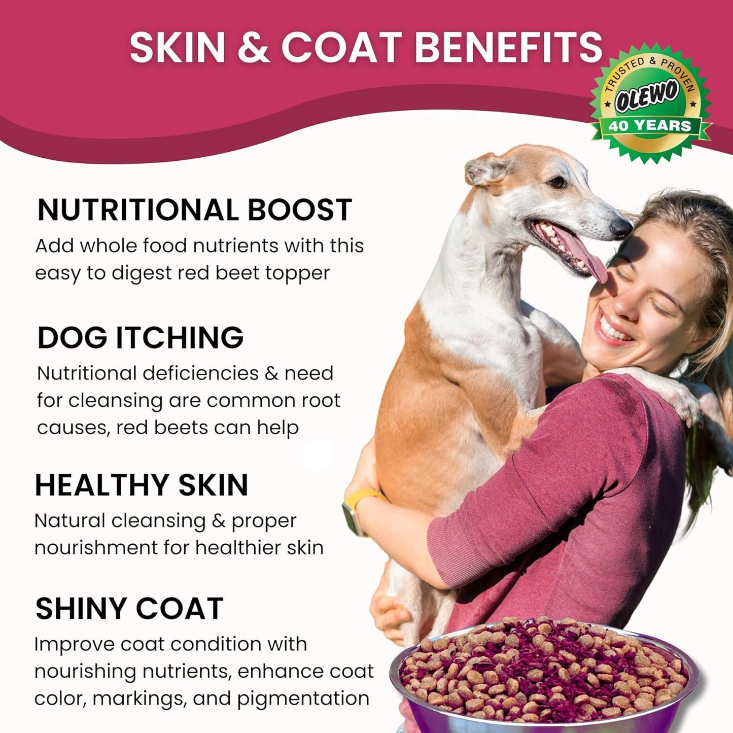 Olewo Original Red Beets for Dogs – Natural Anti Itch for Dogs, Dog Food Topper, Immune, Cleansing, Skin & Coat Support, Dehydrated Whole Food Dog Multivitamin, Fiber for Dogs, 1 lb