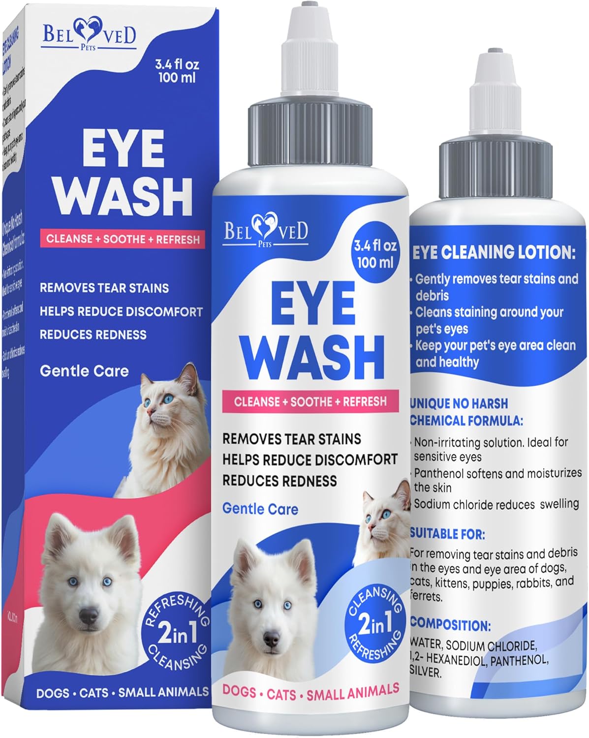 Dog Eye Drops & Eye Infection Treatment for Dogs and Cats – Soothe Infection & Allergy, Relieve Dry Eyes & Pink Eye, Pet Tear Stain Wash & Cleaner - Kitten Eye Drops for Discharge, Eye Rinse & Flush