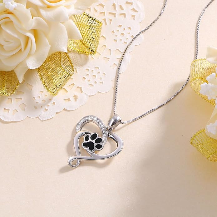 Ladytree S925 Sterling Silver Puppy Dog Cat Pet Paw Print Pendant Necklace 18 inches