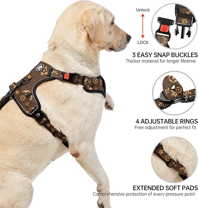 NESTROAD No Pull Dog Harness,Adjustable Oxford Dog Vest Harness with Leash,Reflective No-Choke Pet Harness with Easy Control Soft Handle for Medium Dogs(Medium,Dark Brown)