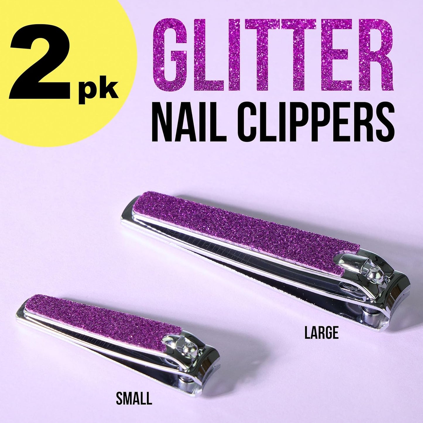 Nail Clippers Set - 2pc Purple Glitter Nail Clipper Value Pack, Big & Small Precision Nail Clippers Pack, Essential Manicure & Pedicure Tools