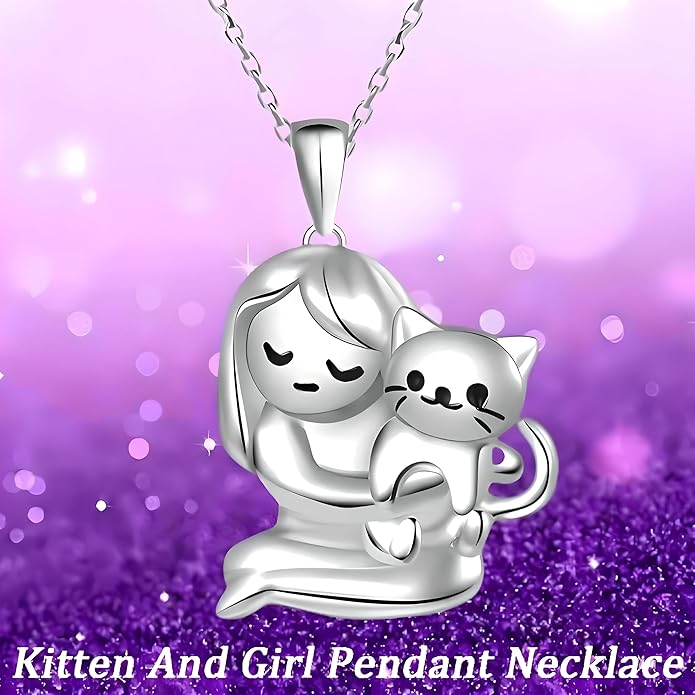 Cute Heart Necklace, With Black Cat - Charming Cat Heart in Rose Gold - Stylish Gift for Women & Party Accessory