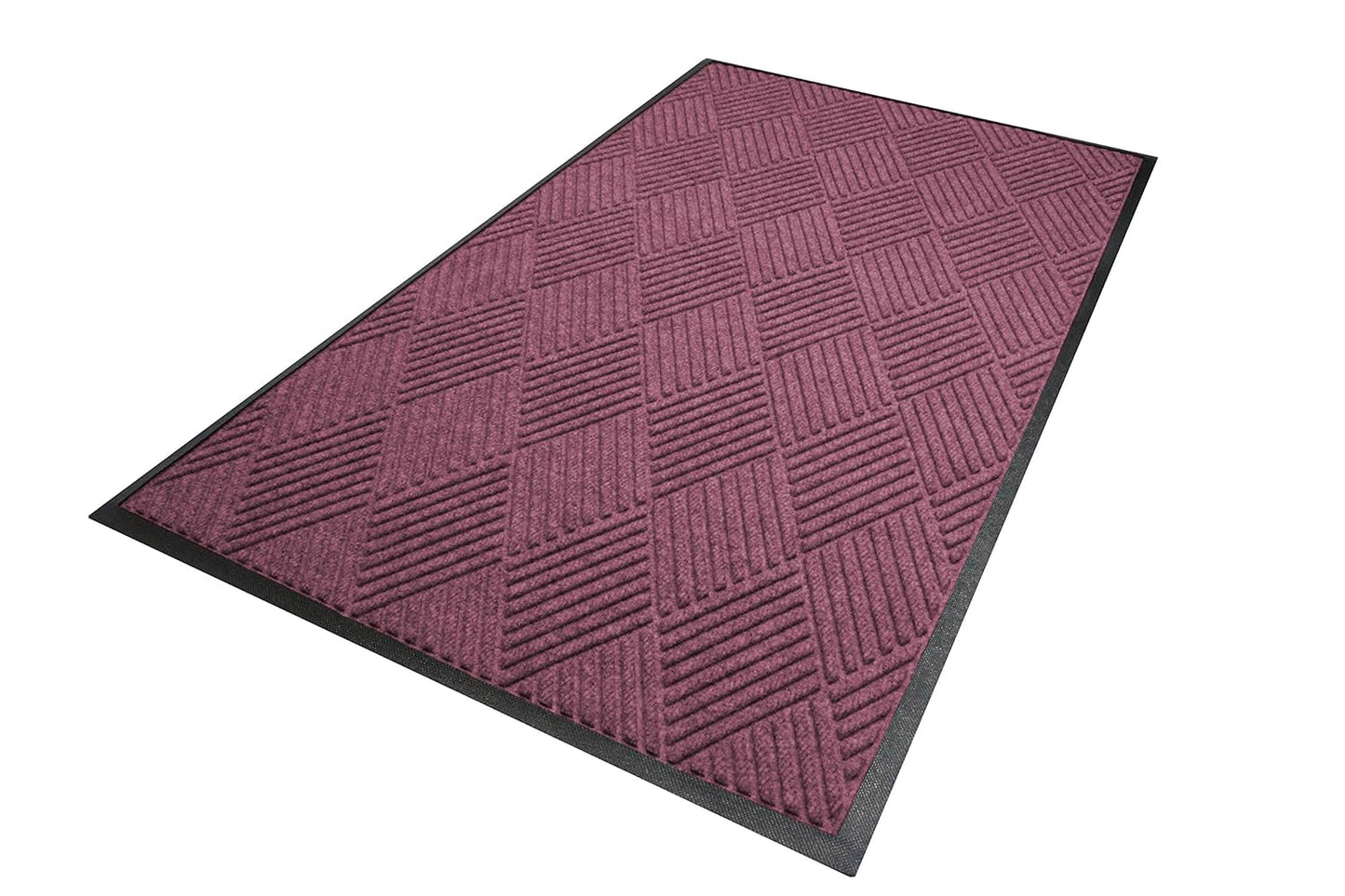 M+A Matting WaterHog Diamond | Commercial-Grade Entrance Mat with Rubber Border – Indoor/Outdoor, Quick Drying, Stain Resistant Door Mat (Bordeaux, 3' x 8')
