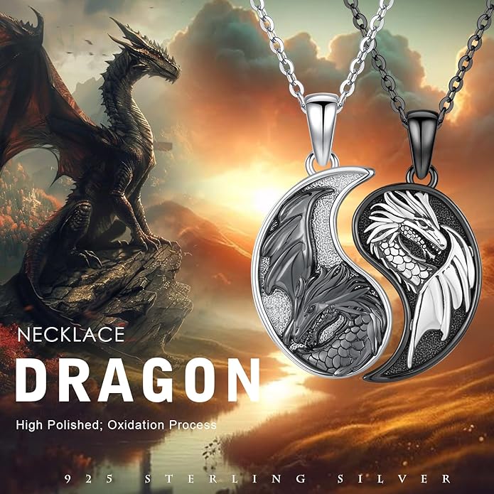 Yin Yang Matching Jewelry Set 925 Sterling Silver Yin Yang Friendship Couples BFF Pendant Necklace Jewelry for Her Him Women Men