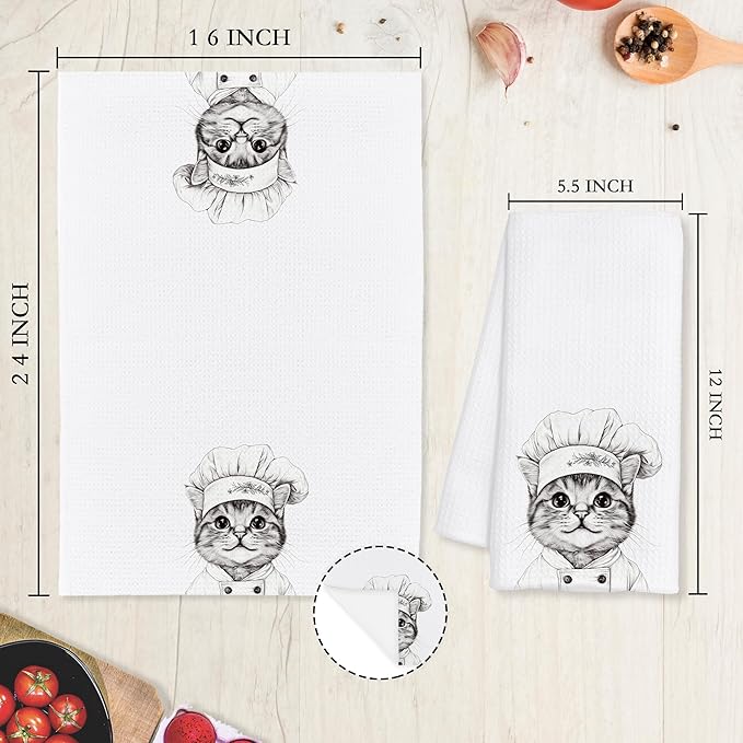 Chef Cat Kitchen Towels Decorative, Cute Kitten Dish Tea Towels for Kitchen Drying, Cat Mom Lady Gifts for Women Hand Towels, Gifts for Pet Lovers Women, 16x24 Inch