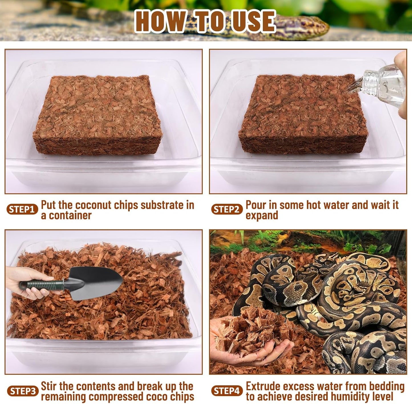 Riare 10LB Coconut Chip Substrate for Reptiles, 72 Quart Coconut Fiber Substrate Coco Chips Substrate Coconut Husk Bedding for Snakes, Tortoises, Ball Python, Bearded Dragon, Geckos, Lizards, Frogs