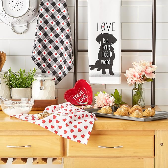 DII Valentine's Day Collection Kitchen, Dishtowel Set, 18x28, Dog Love, 3 Piece