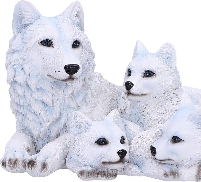 Nemesis Now Pups Protection Figurine 20.5cm, Resin, White, Wolf Babies and Mother Figure, White Wolf Mother Family Ornament, Collectable Wolf Giftware, Cast in The Finest Resin, Expertly Hand-Painted
