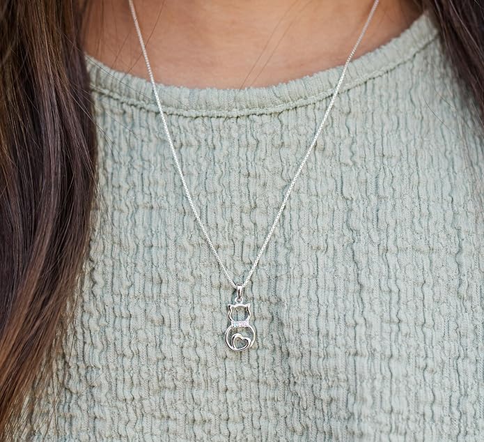 Cherished Moments Girl's Sterling Silver Cat Necklace Gift for Cat Lovers, Toddlers, Kids, Teens, and Women