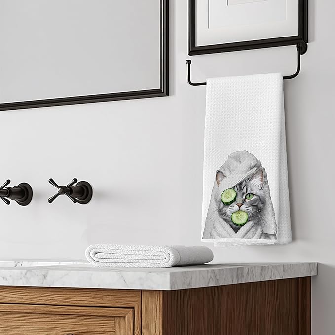 Funny Cat Hand Towels for Bathroom Decor, Cute Cat Mom Lady Lovers Gifts, Funny Kitchen Towels, Kids Bathroom Hand Towels,16x24 Inches