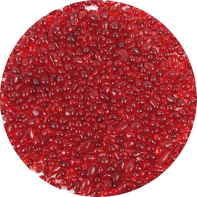 Lustering Decorative Round Glass Beads, Glass Marbles & Pebbles for Fire Pit Crafts, Resin Art & Vase Filler, Fish Tank & Aquarium Decoration, 3-6mm, 1-Pound (Red)