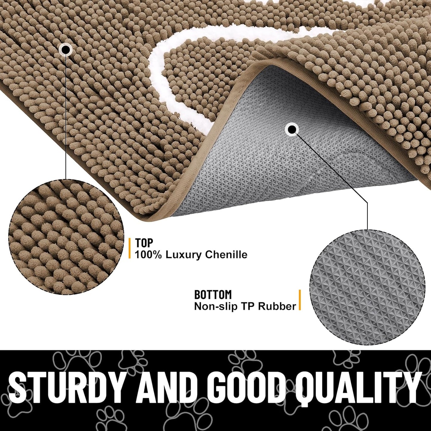 Smiry Dog Door Mat for Muddy Paws, Absorbent Dirt Trapper Non Slip Quick Dry Washable Chenille Mat for Mud Dogs, Entry Rug for Indoor and Outdoor (47x24 Inches, Camel)