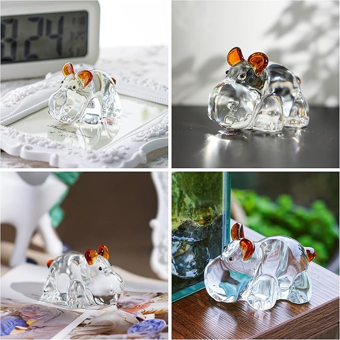 HDCRYSTALGIFTS 2.5inch Hippopotamus for Christmas Crystal Hippo Figurine Collectibles House Hippo Statues Glass Art Wildlife Paperweight Ornament Creative Decoration Gift for Animal Lover