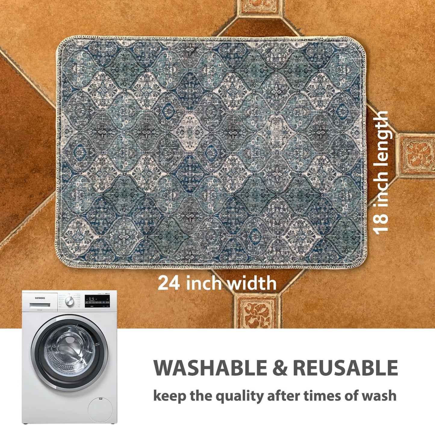 nunubaby 4PACK Washable Pee Pads for Dogs, Stylish, Non-Slip and Leak-Proof Pee Pads. Reusable Potty Pads for Dogs for Crates and Floors.(Blue/Multi, 18" x24" )