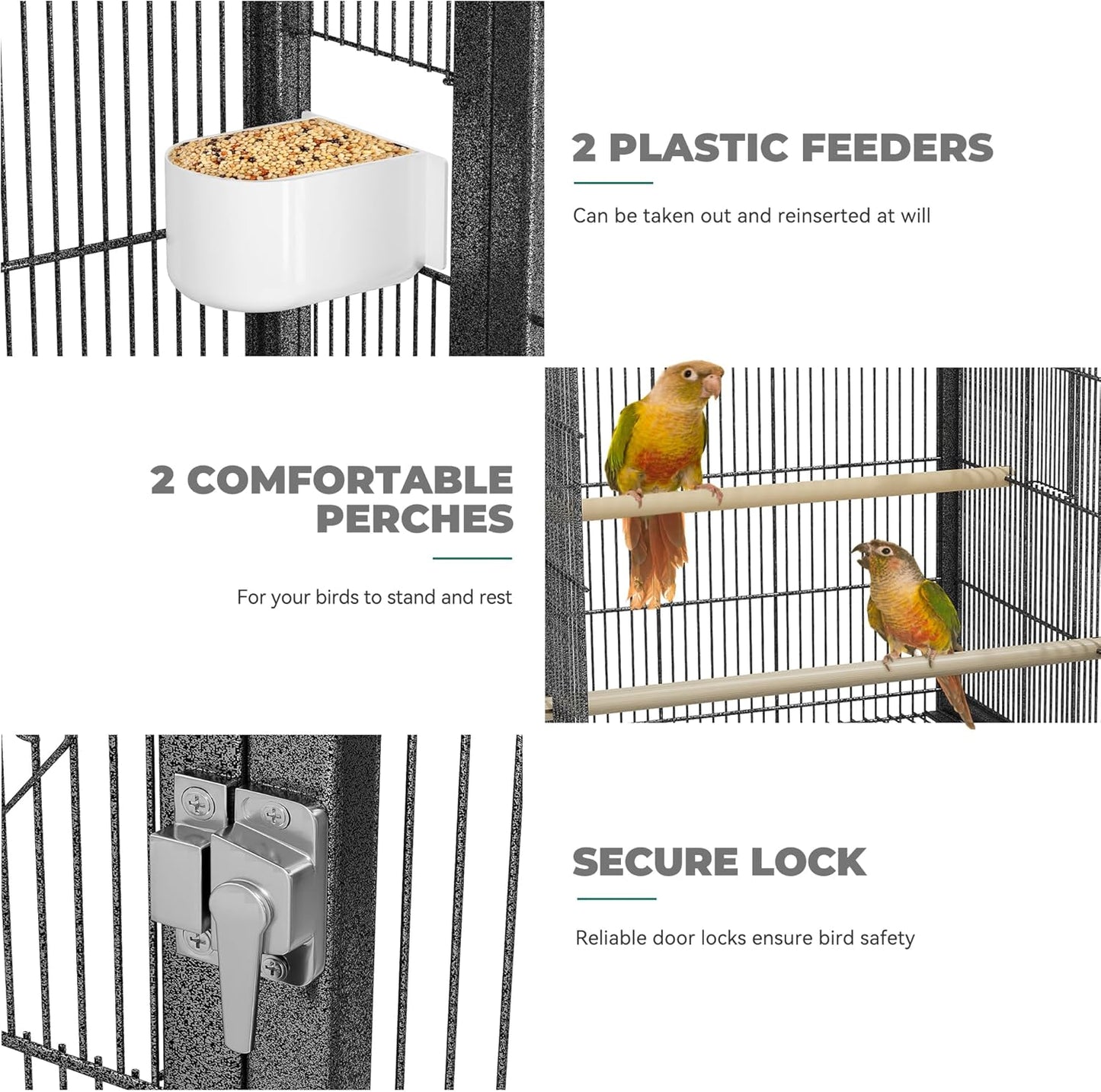 YITAHOME 41 inches Metal Bird Cage for Parakeets: Large Parrot Cages with Tray, Food Boxes, and Wooden Perches with Rolling Stand & Brakes for Lovebirds Cockatiels Pigeon Finches, Black