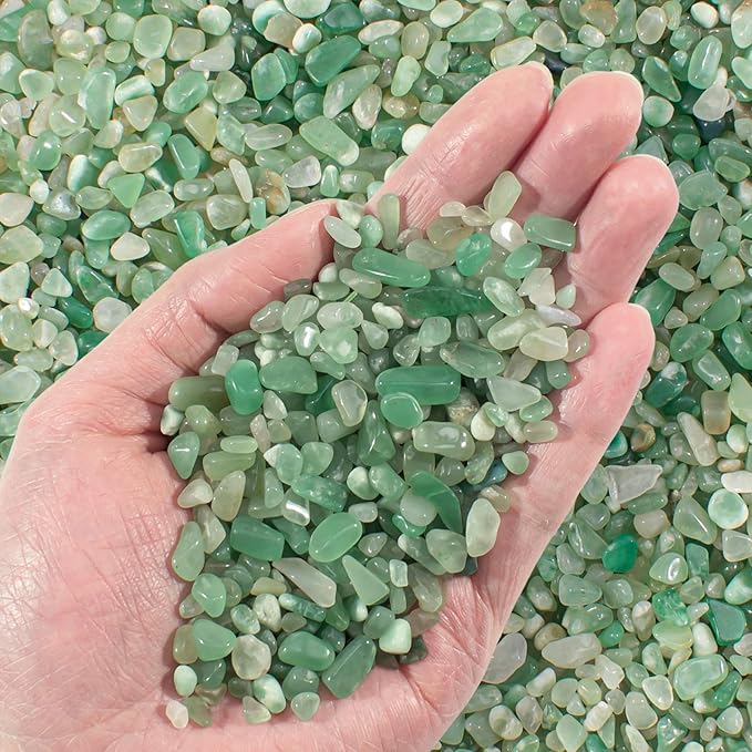Crystal Chips Bulk Green Aventurine Crushed Quartz Stones Pebbles, 5-7mm Polished Tumbled Healing Crystal Chips Crushed Rocks Jade Pebbles for Aquarium, Garden and Home - 3 Lbs