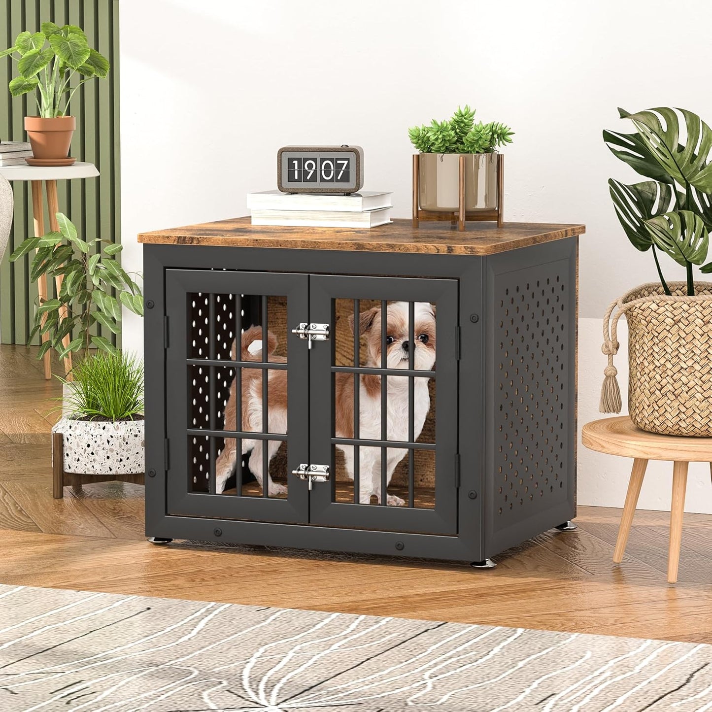 26" Heavy Duty Dog Crate Furniture for Small Dogs, Metal Kennel for High Anxiety Dogs, Chew Proof Pet Cage Indoor, Decorative Dog Kennel End Table
