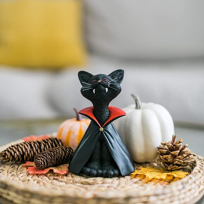 JFSM INC. Holiday Stocking Stuffer - Whimsical Black Cat Vampire Figurine Cat Home Office Decoration - Gifts for Cat Lovers, Purrfect