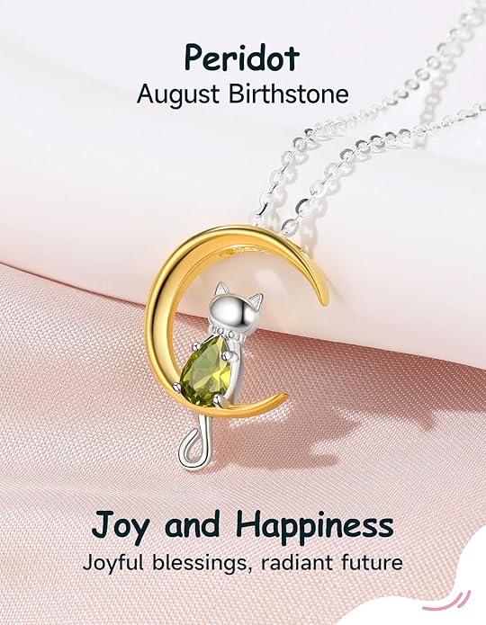 Birthstone Necklace for Women Girls, Cat Necklaces 925 Sterling Silver Teardrop Pendant 18K Gold-Plated Birthstone Jewelry Gifts for Birthday Easter