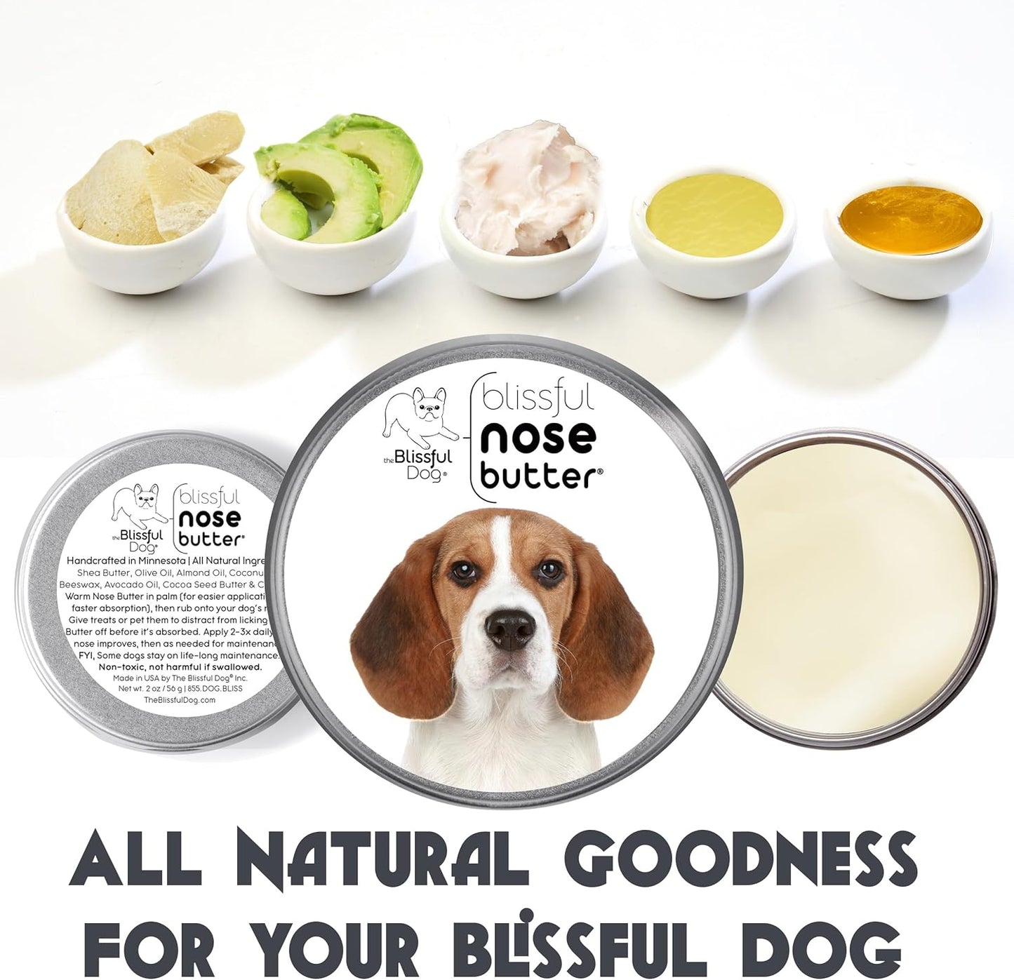 The Blissful Dog Beagle Nose Butter for Dry, Cracked Skin, Lick-Safe Dog Nose Balm with Moisturizing Shea Butter, Almond, Olive, and Essential Oils, Pet Supplies, Uncented, 8 oz.