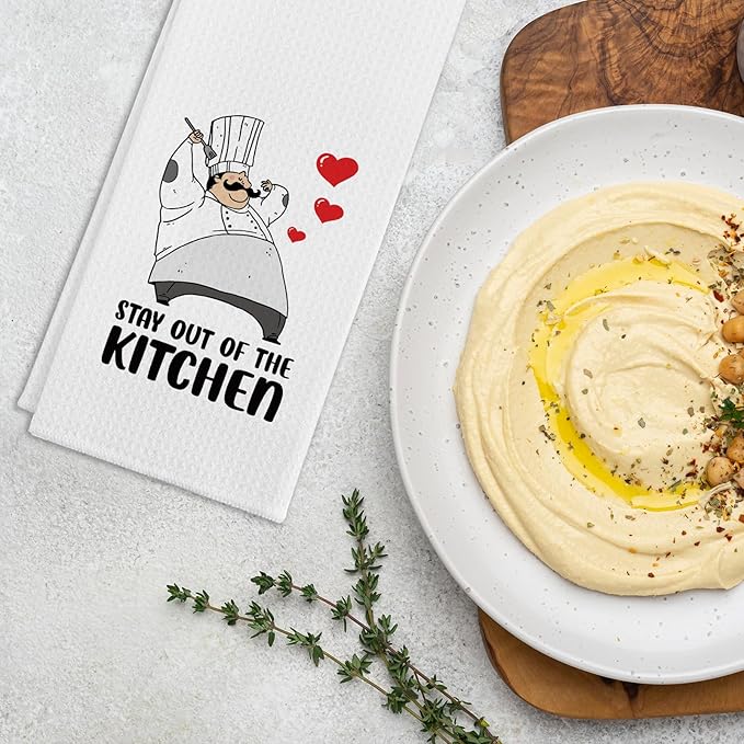 Funny Kitchen Towels with Humor Sayings Stay Out of The Kitchen Soft Dishcloths Funny Kitchen Gifts for Chef Assistant Cook Novelty Housewarming Gifts for Men Father Husband Chef Friend